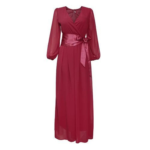 Women Round Neck Half Fringe Dress- Maroon