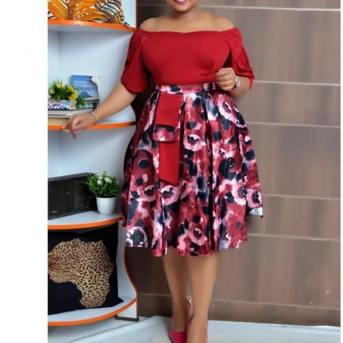 Women Round Neck Half Fringe Office Party Dress-Red