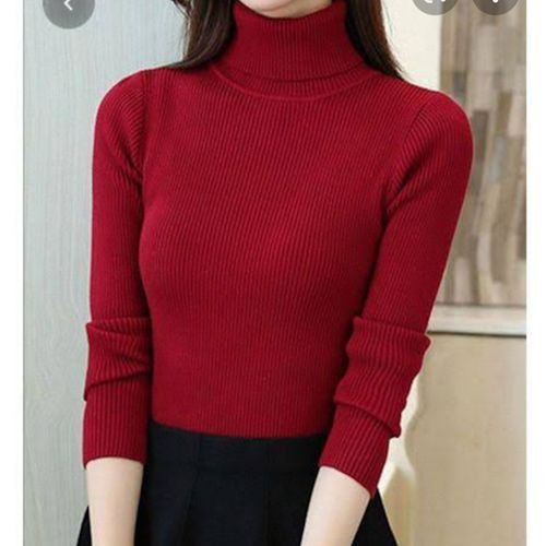 Women's Turtle Pullover Neck Sweater - Red Maroon