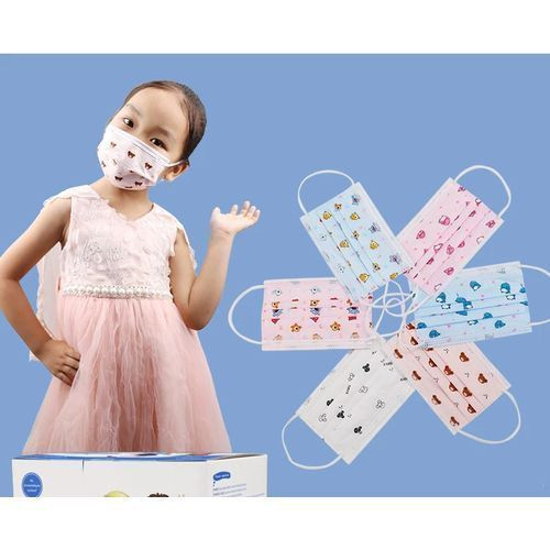 Kids mixed color cartoon characters disposable mask- blue/pink/white -50pcs