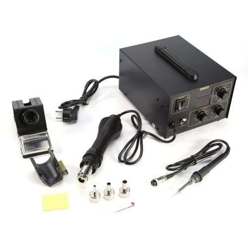 AC LCD Soldering Station Rework Station Hot Air Gun ICs SMD Solder - Black