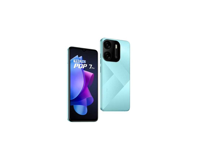 Tecno Pop 7 Pro (BF7), 6.6" HD+ Dot Notch Display, 4 GB RAM (up to 7 GB Fusion), 64 GB ROM, 4G LTE, 13 MP Dual AI Rear Camera, 5 MP Front, 5000 mAh Battery, Fingerprint & Face ID – Blue