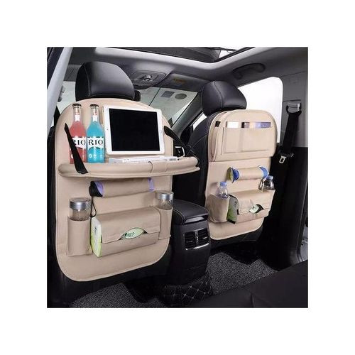 1-Piece Leather Car Backseat Organizer with Foldable Table Tray, Babies Toys Storage Holder, Multi-Colours.