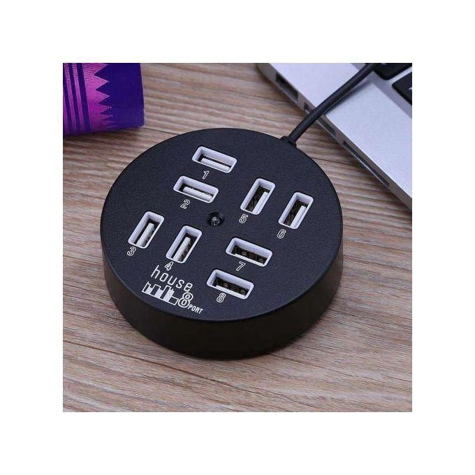 High Speed 8 Ports USB 2.0 Portable  Length: 60cm Round - Black