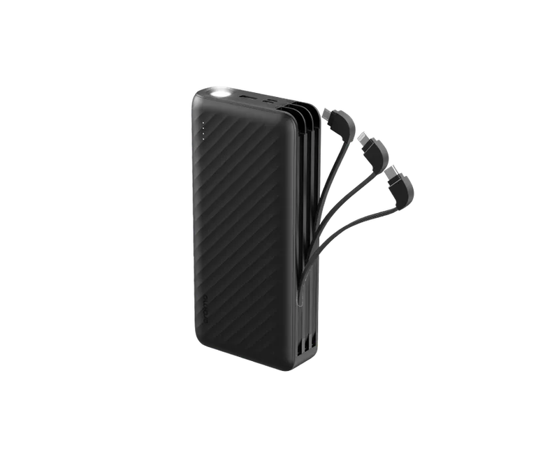 Mobile Battery 27000mAh Traveler Link With Inbuilt Cables 12W Power Bank Thin Smartphone ChargerConvenient to Carry, Business Trips, Travel, Emergency Measures, PSE Certified, Compatible with iPhone, iPad, and Android Devices- Black oraimo