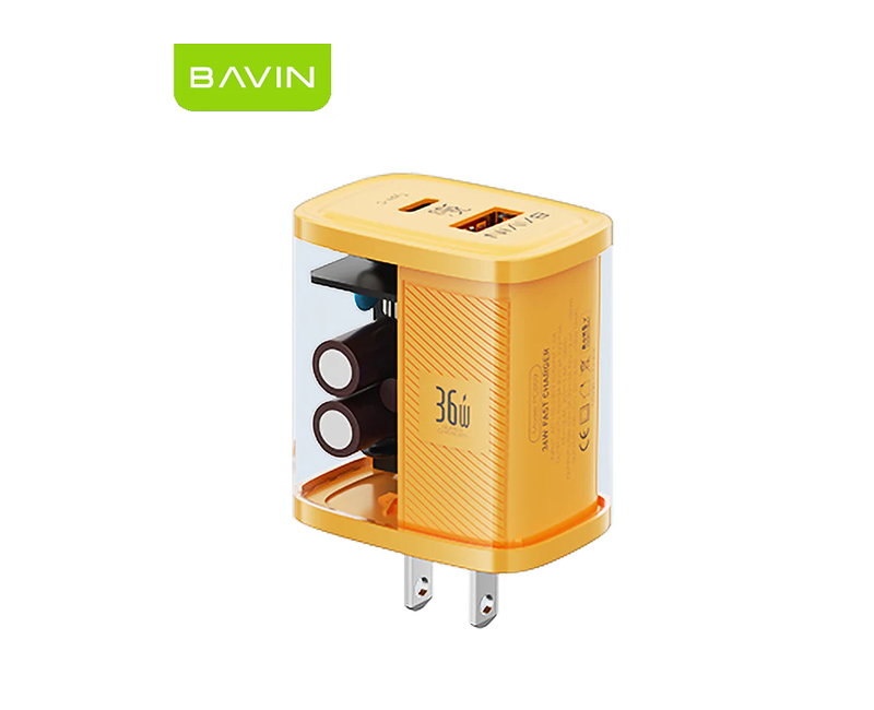 BAVIN Transparent 36W Quick Charge 3.0 With TYPE C USB Dual Ports with PD Fast Charging compatible With All Portable Mobile Phone Wall Fast Phone Charger- Multicolor