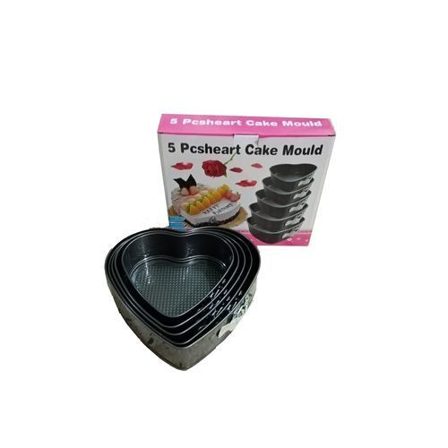5Pcs Heart Shaped Non Stick Cake Moulds Tins Trays - Black