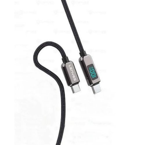 LC102 USB C to USB C Cable 5A PD 100W LED Display Cable 4ft QC5.0 PPS Super Lightning Fast Charging Type-C Phone Nylon Braided Charger Cord 480Mbps Data- Black