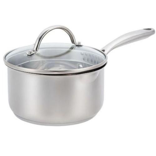 1.9 Liters Cookware Stainless Steel Saucepan With Glass Lid For Boiling Milk-Silver