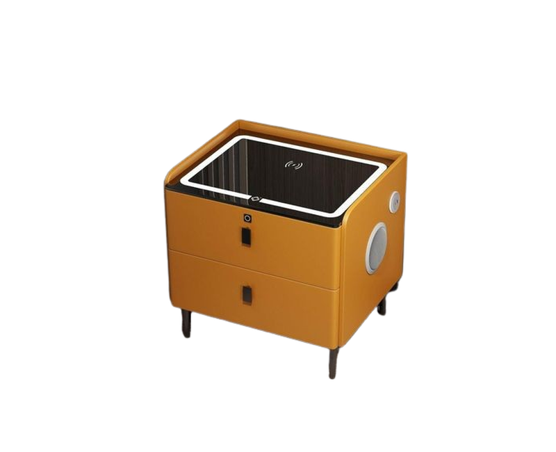 Smart Nightstand Safe Multifunction Bedside Table with Fingerprint Lock, Night Table with Wireless Charging Port, Side Table with Bluetooth Speaker, End Table with USB Port, for Bedroom Living Room Office- Multicolor