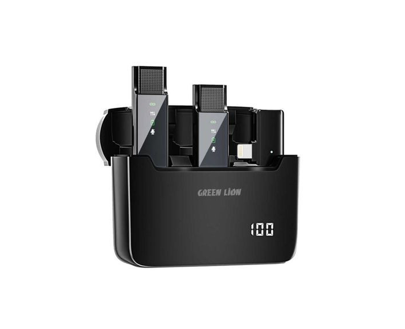 2 in 1 Digital Display Microphone Lightning Connector - Black Green Lion