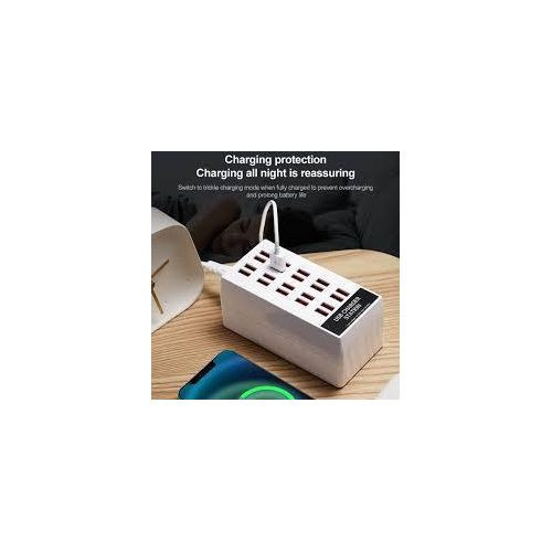 Microware USB Charging Station Dock, 20 Port USB Charging Station for Multiple Devices, USB Desktop Charger, Power Adapter Fast Charger for Hotel School Shop Mall - Multicolor