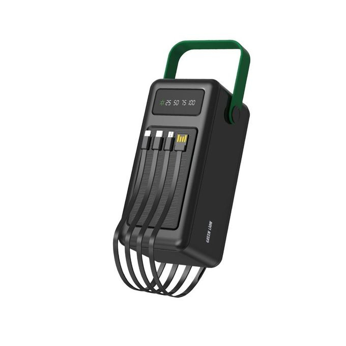Solar Powerbank with Digital Display, Solar Charging Panel, Type-C Micro Lightening USB-A Output, lightweight & Portable, 4 Integrated Cables