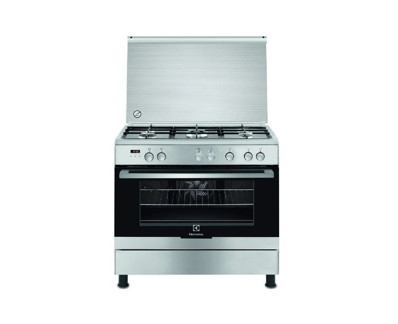 ELECTROLUX Cooker90/60cms 5 Gas Plus Cast Iron Pan supports Plus Electric Oven & Grill Plus Oven Fan, Rotasserie, Digital Display - EKK925A0OX