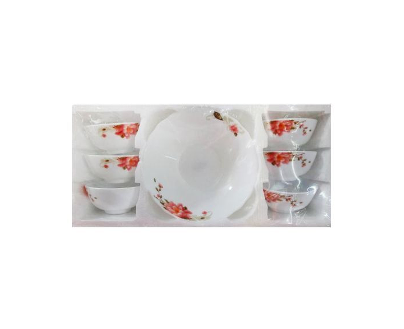 7 Elegant Floral Ceramic Bowls-Flowers Vary-White
