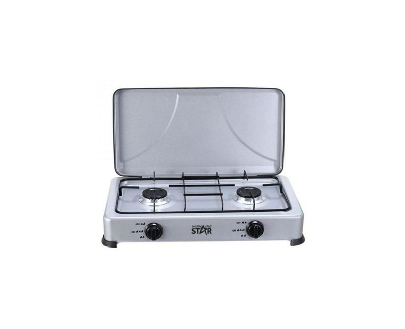 Gas Stove With 2 Burners And Lid-Grey