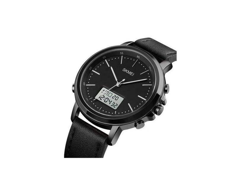 Mens Watch Minimalism Analog Digital Watch With Alarm - Black, Silver