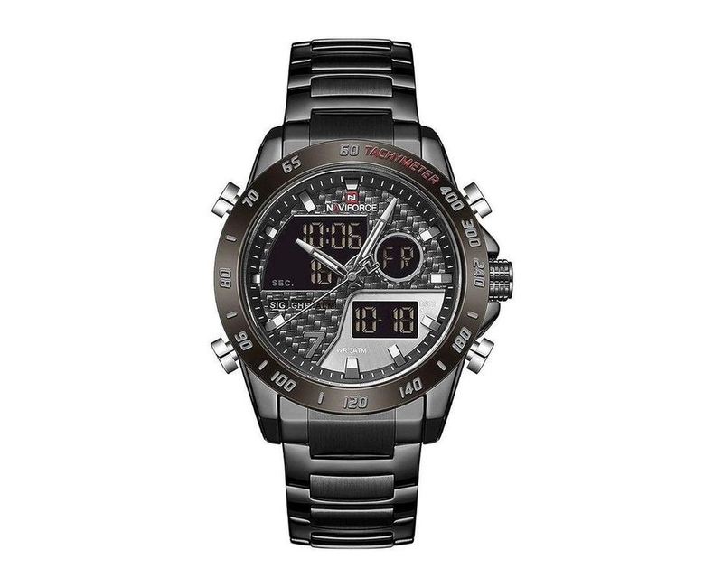 Stainless steel LED Men's Office and Casual Designer Watch - Black