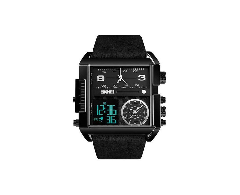 Leather Strapped Analog And Digital Mens Formal Watch - Black