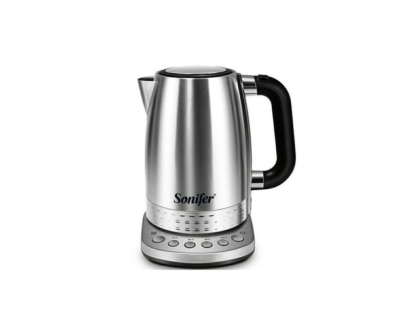 Sonifer 1.7 Litre Steel Fast Heating Temperature Adjustable Electric Kettle - Silver.