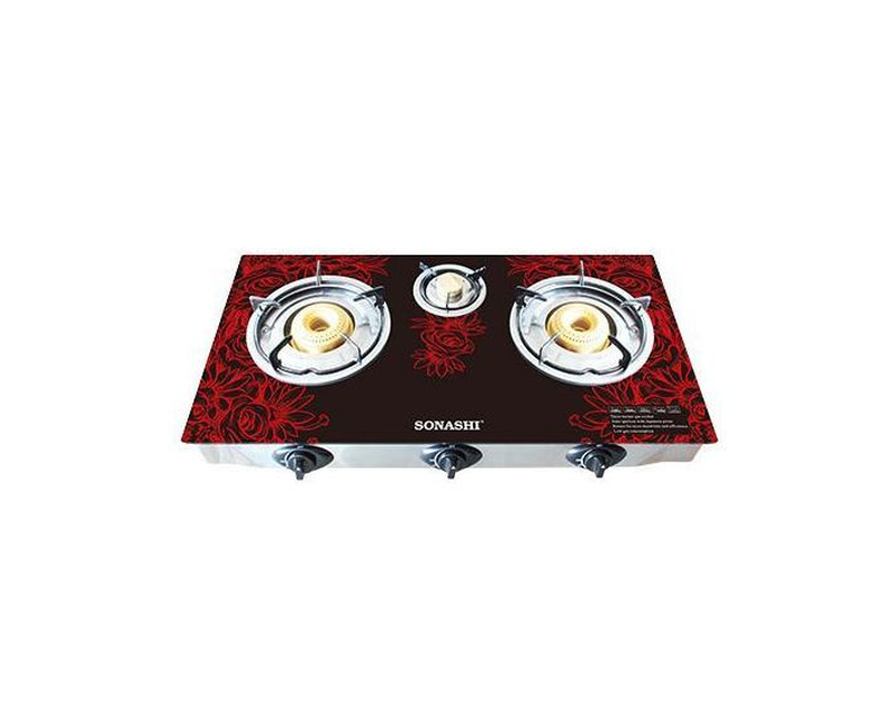 3 Burner Gas Stove With Glass Top And Automatic Ignition-Designs And Colours Vary-Multicolour