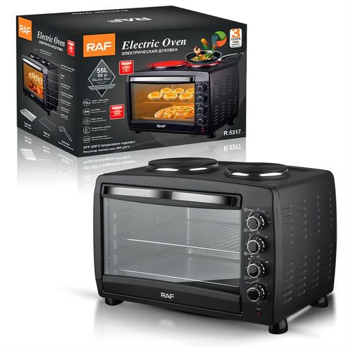 2 In 1 Raf Convection Electric Oven Of 55 Liters With 2 Hotplates-Black