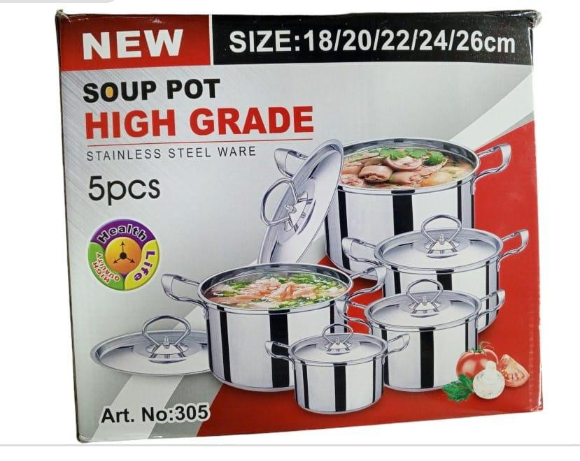 5pcs Stainless Steel Stockpots Soup Pots - Silver