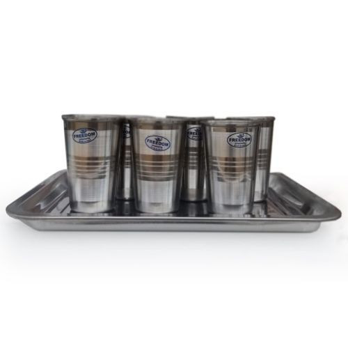 7 Pc Set Of Tumblers With Stainless Steel Tray - Silver