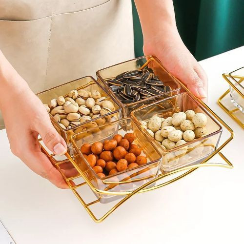 Glass Snack Food Storage Plate Tray Serving Platter Organizer -Brown