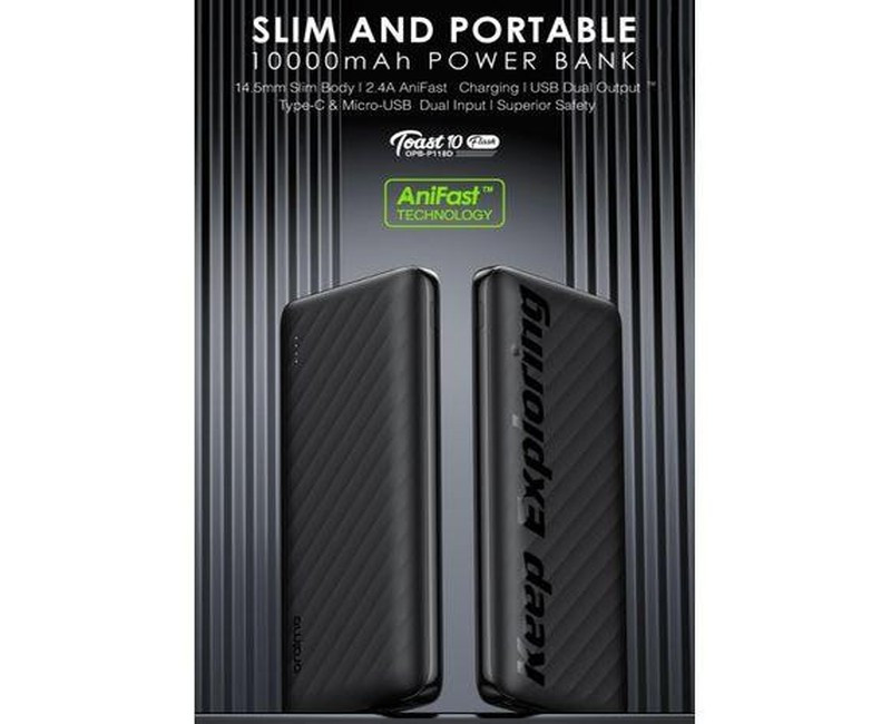 Toast 10 Flash 10000mAh 2.4A Max Fast Charging Portable Power Bank – Black-Black/White