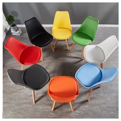 Hardened Plastic Chair With Wooden Legs And Metal Wires For Outdoors Or Indoors-Multicolour