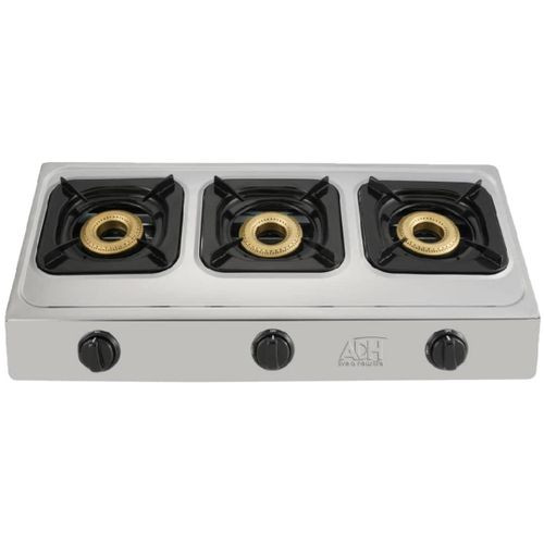 Stainless Steel Gas Stove With Metalic Top And 3 Burners-Silver