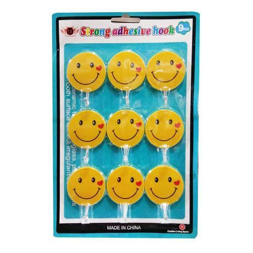 9 Pin Strong Hooks With Simley Characters-Yellow