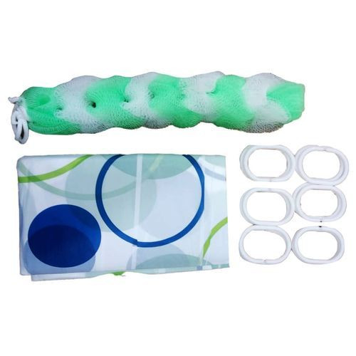 2 In1 Shower Curtain With Bathing Sponge/Color Varies-Multicolor