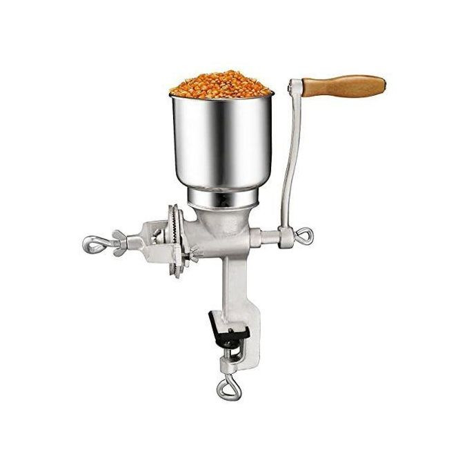 Manual High Hopper Grain Grinder, Silver