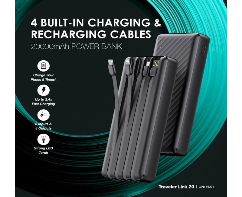 Traveler Link 20 OPB-P5201 20000mAh Power Bank - Black/White