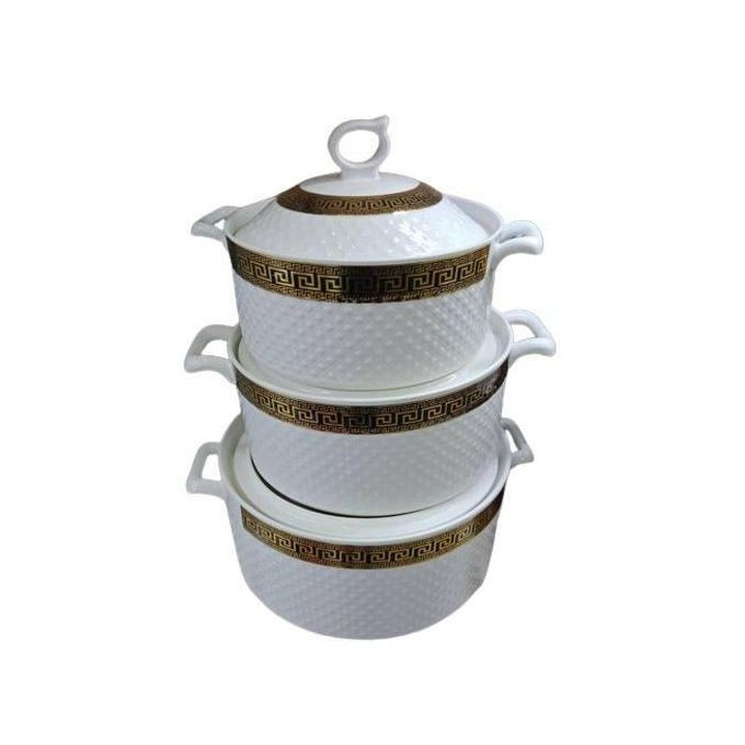 3 Pieces Ceramic Serving Dishes With Handles And Lids For Serving Soup And Food Designs Vary-White