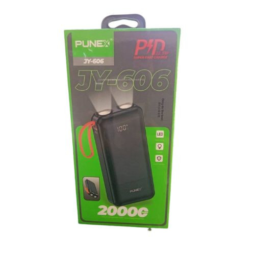 Punex jy-606 Power Bank 20000mAh With 2 Flash Lights & 4 Cables - Multicolor