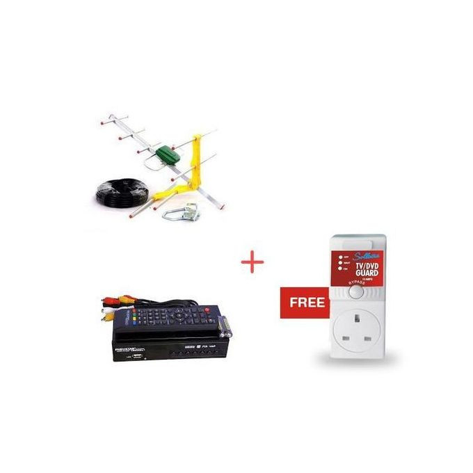 Pack of Free to Air Decoder+Outdoor Antenna+Free TV Guard-Silver/Black