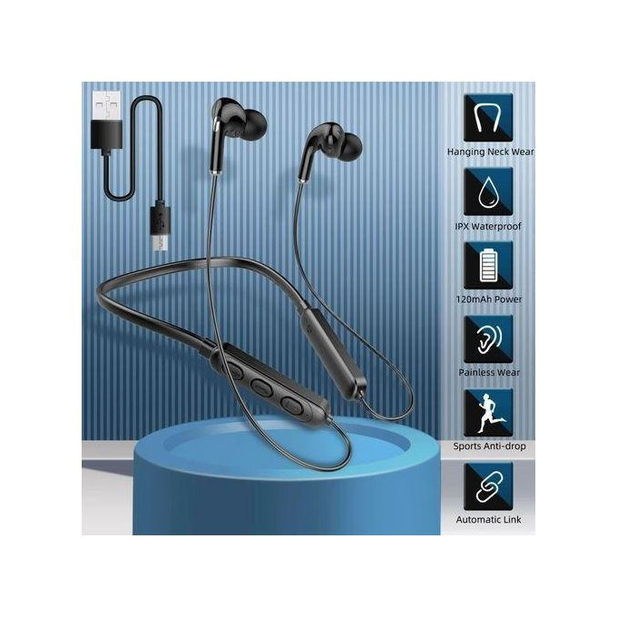 Wireless Bluetooth Sports Neckband Earphone - Black
