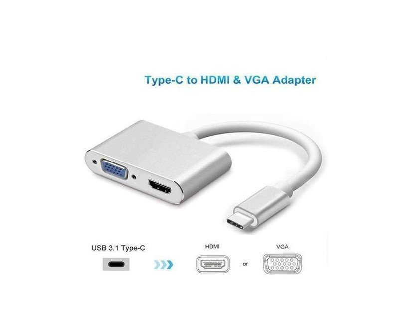 2in1 USB Type C Hub 4K To HDMI & VGA Port Display Adapter