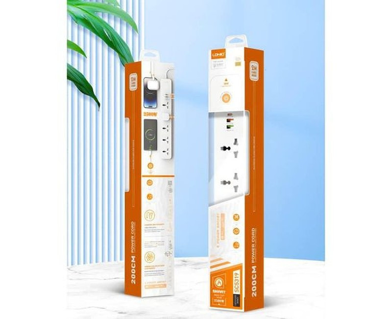 Multi Socket Extension Lead with 5 AC 3 USB Power Socket Plug Extender 2M Wall Mountable Universal Power Strip - White