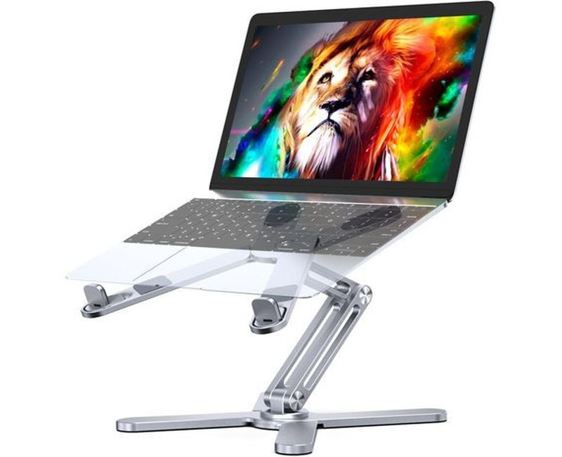 Adjustable Laptop Stand with 360 Rotating Base, Aluminum Laptop Riser for Desk Foldable, Ergonomic Notebook Stand Holder Compatible with iPad and MacBook/All Laptops up to 16 inches - Silver