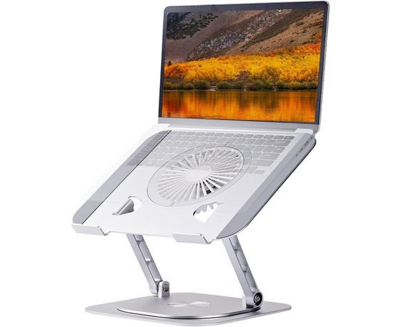 Adjustable Laptop Stand with 360 Rotating Base Compatible with MacBook Pro/Air Notebook up to 17 Inches Silver (Silver with Fan)
