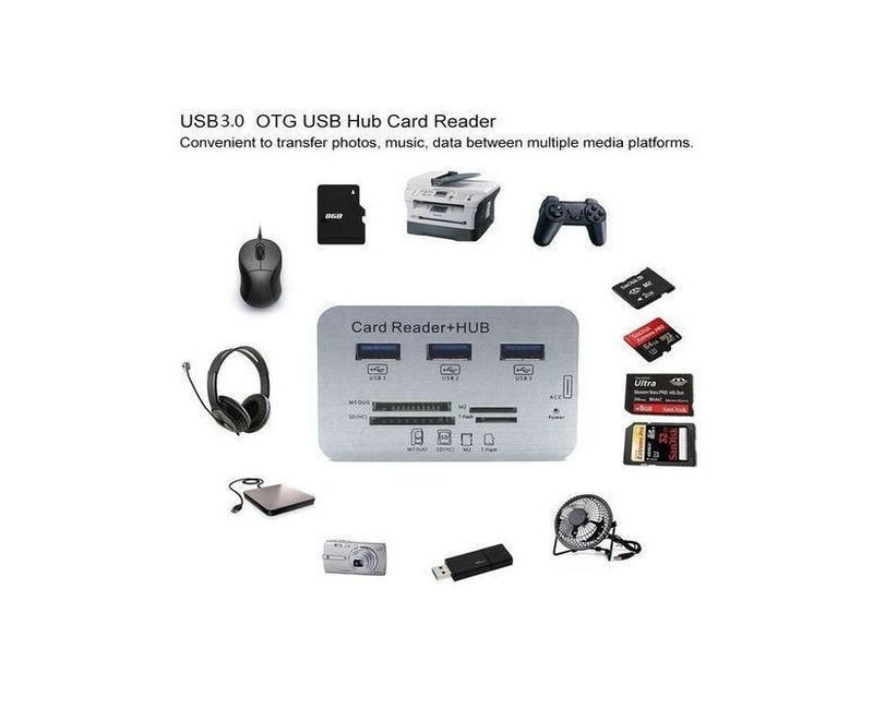 7 in 1 USB  Combo Card Reader Hub, Ultra Fast Speed - White