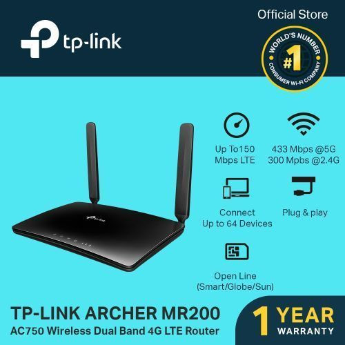 Archer MR200 AC750 Wireless Dual Band 4G LTE Router - Black