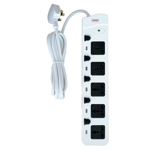 5 Ac Outlets Electric Extension Cable Overload Protection-White/Black