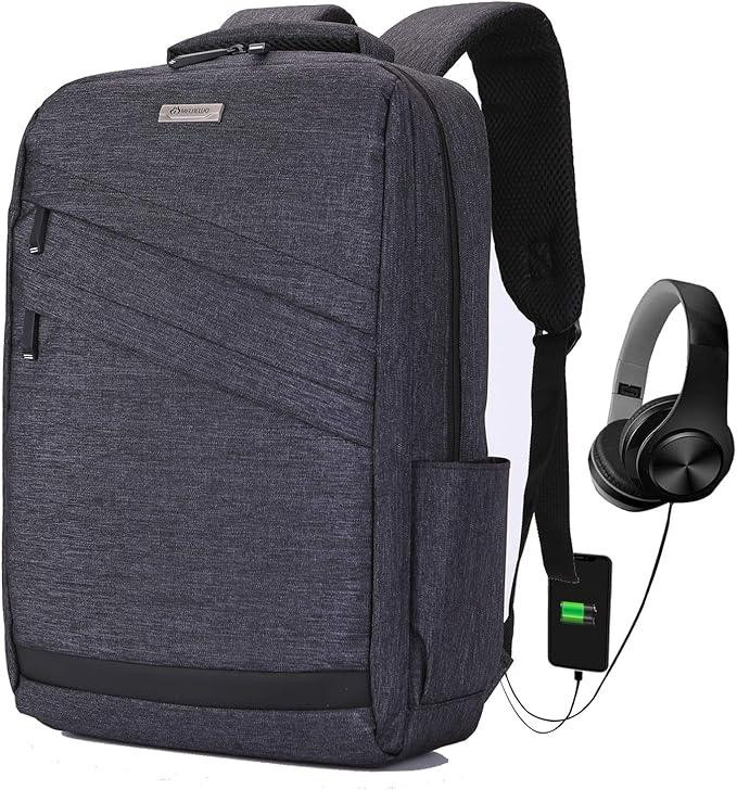 Unisex Anti Theft Laptop Backpack with USB Charging Port Water Repellent Slim College School Computer Bag Fits 14 15 15.6 Inch Slim Business Commuting Backpack