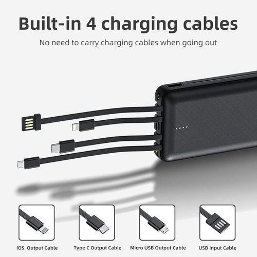 ZHY 10,000mah Power Bank Ultra High Capacity With Inbuilt Cables (Type-C, Micro, Lightening And USB)Fast Charging Power Bank - Black/White...