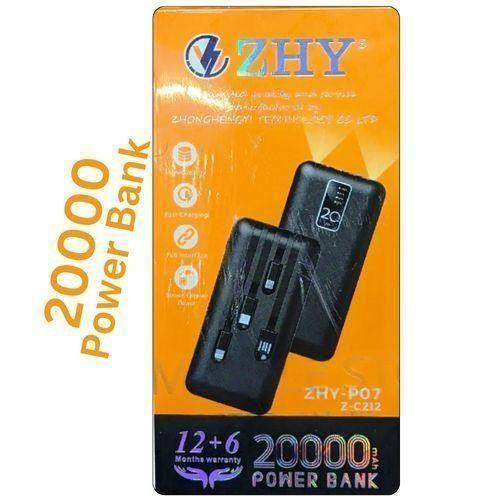 ZHY 20000mAh Fast Charging Power Bank With 4 Different Charging Cables - Black/White